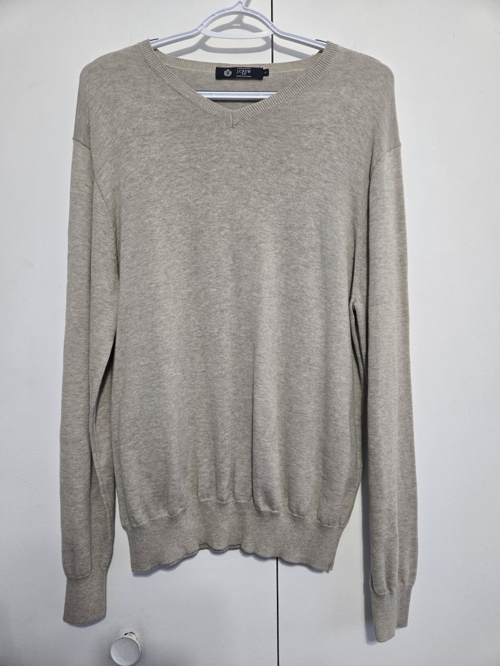 J.Crew 100% Cotton V-Neck Sweater Men's Large Beige Lightweight Knit